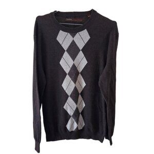 Perry Ellis Men's Brown Crewneck Argyle Long Sleeve Sweater